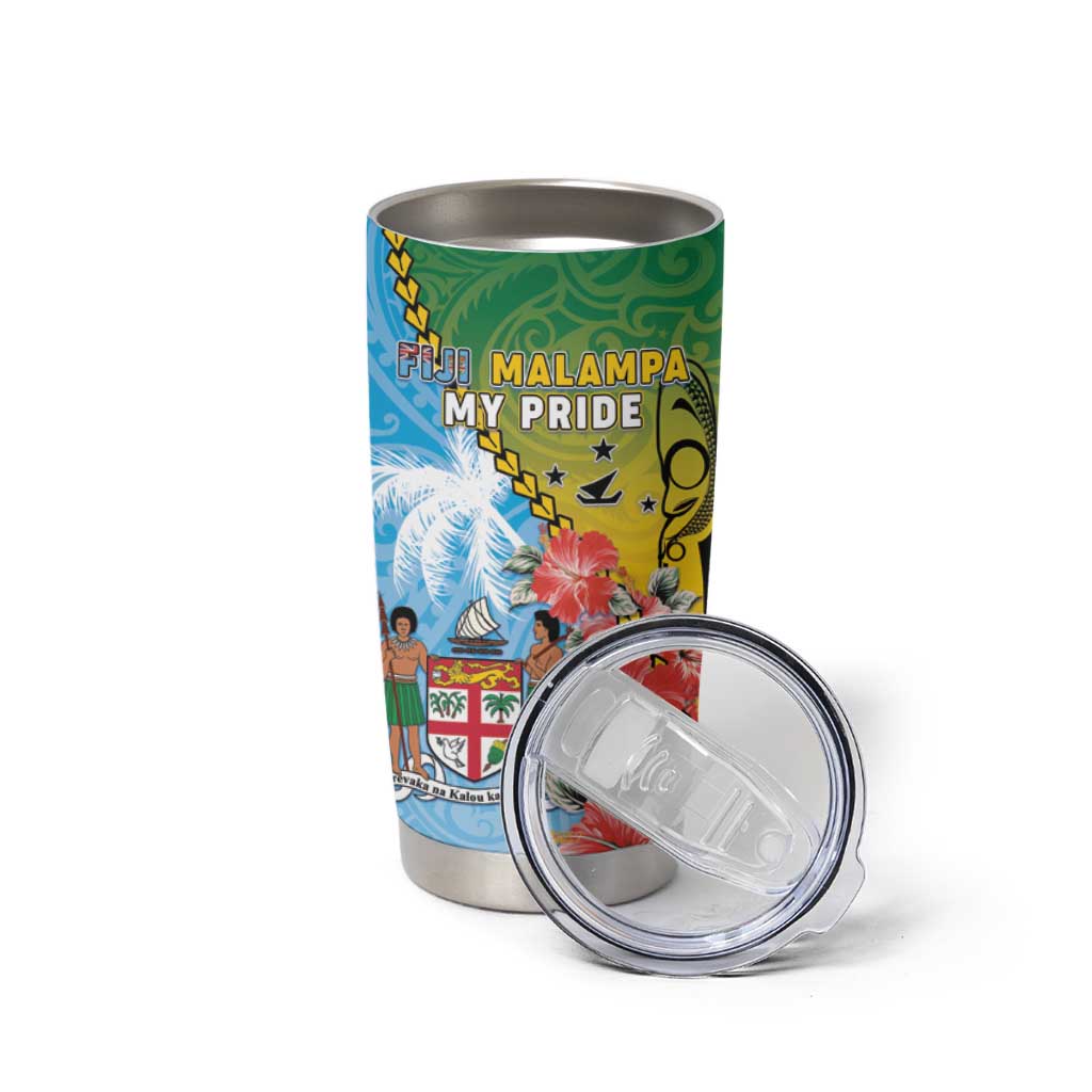 Personalised Malampa Fiji Day Tumbler Cup Tribal Pattern With Tropical Flowers - Polynesian Pride