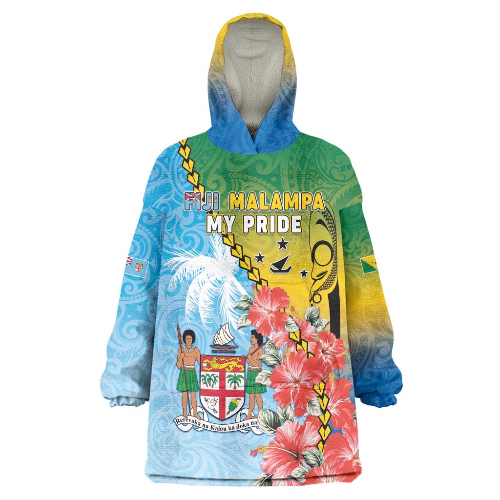 Personalised Malampa Fiji Day Wearable Blanket Hoodie Tribal Pattern With Tropical Flowers LT05 One Size Colorful - Polynesian Pride