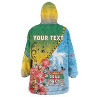Personalised Malampa Fiji Day Wearable Blanket Hoodie Tribal Pattern With Tropical Flowers LT05 - Polynesian Pride