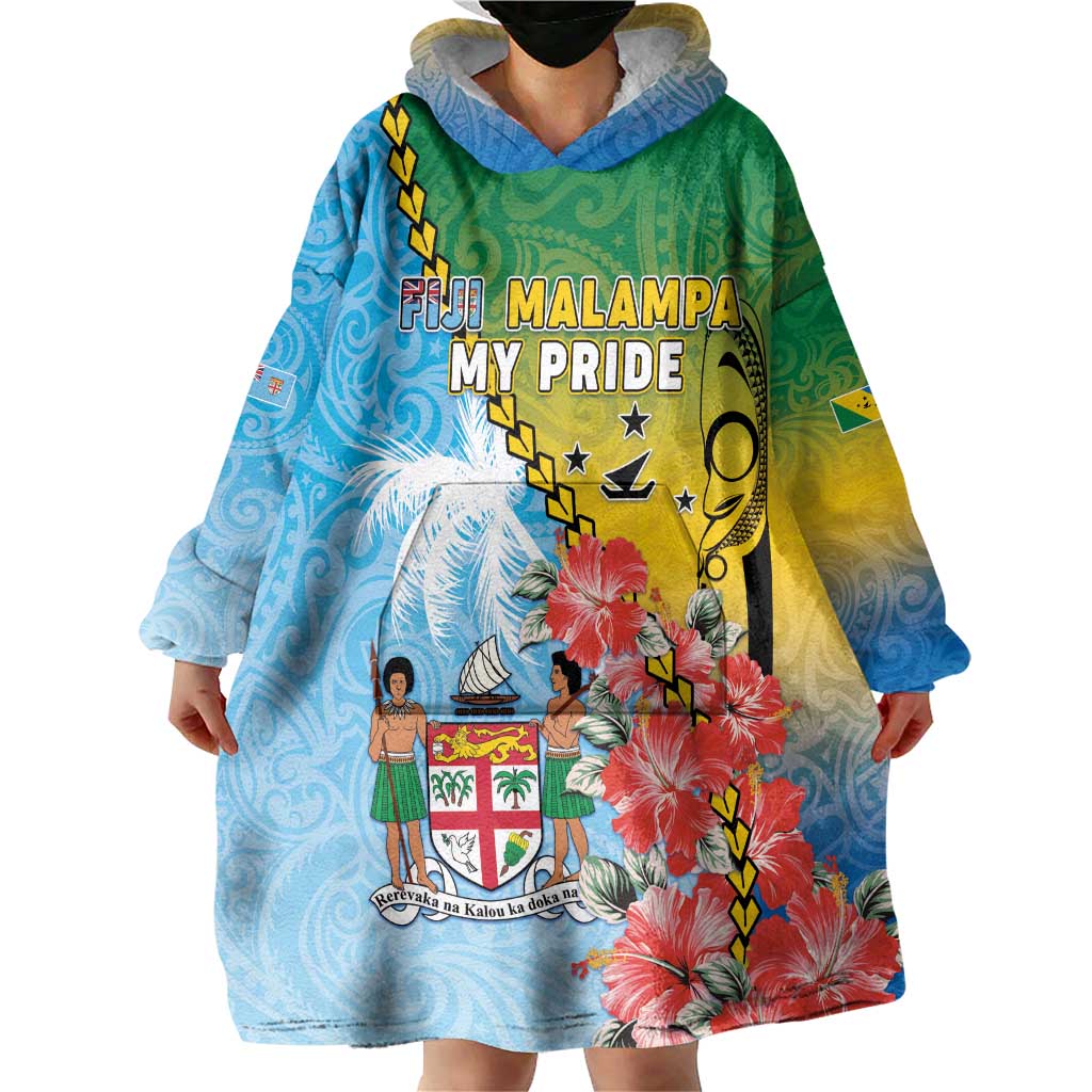 Personalised Malampa Fiji Day Wearable Blanket Hoodie Tribal Pattern With Tropical Flowers LT05 - Polynesian Pride