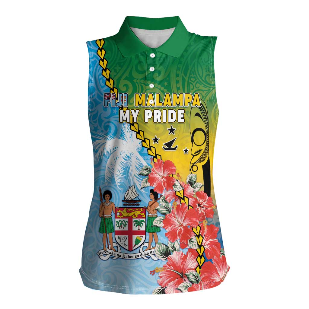 Personalised Malampa Fiji Day Women Sleeveless Polo Shirt Tribal Pattern With Tropical Flowers LT05 Female Colorful - Polynesian Pride