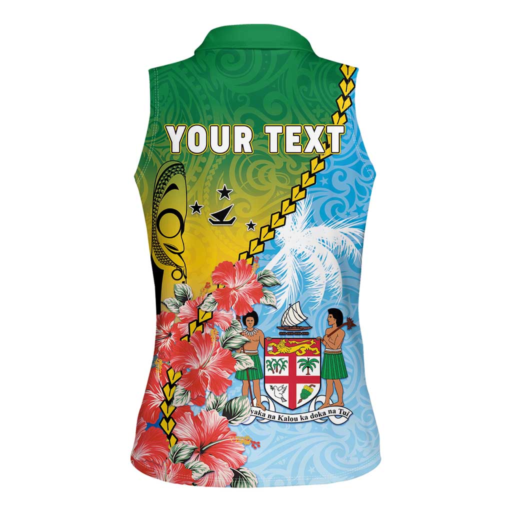 Personalised Malampa Fiji Day Women Sleeveless Polo Shirt Tribal Pattern With Tropical Flowers LT05 - Polynesian Pride