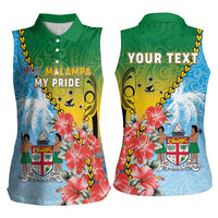 Personalised Malampa Fiji Day Women Sleeveless Polo Shirt Tribal Pattern With Tropical Flowers LT05 - Polynesian Pride