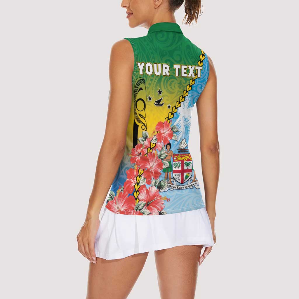 Personalised Malampa Fiji Day Women Sleeveless Polo Shirt Tribal Pattern With Tropical Flowers LT05 - Polynesian Pride