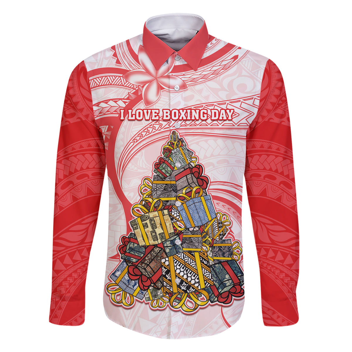 Personalized Happy Boxing Day Family Matching Short Sleeve Bodycon Dress and Hawaiian Shirt Polynesian Gift Boxes Christmas Tree LT05 Dad's Shirt - Long Sleeve Red - Polynesian Pride