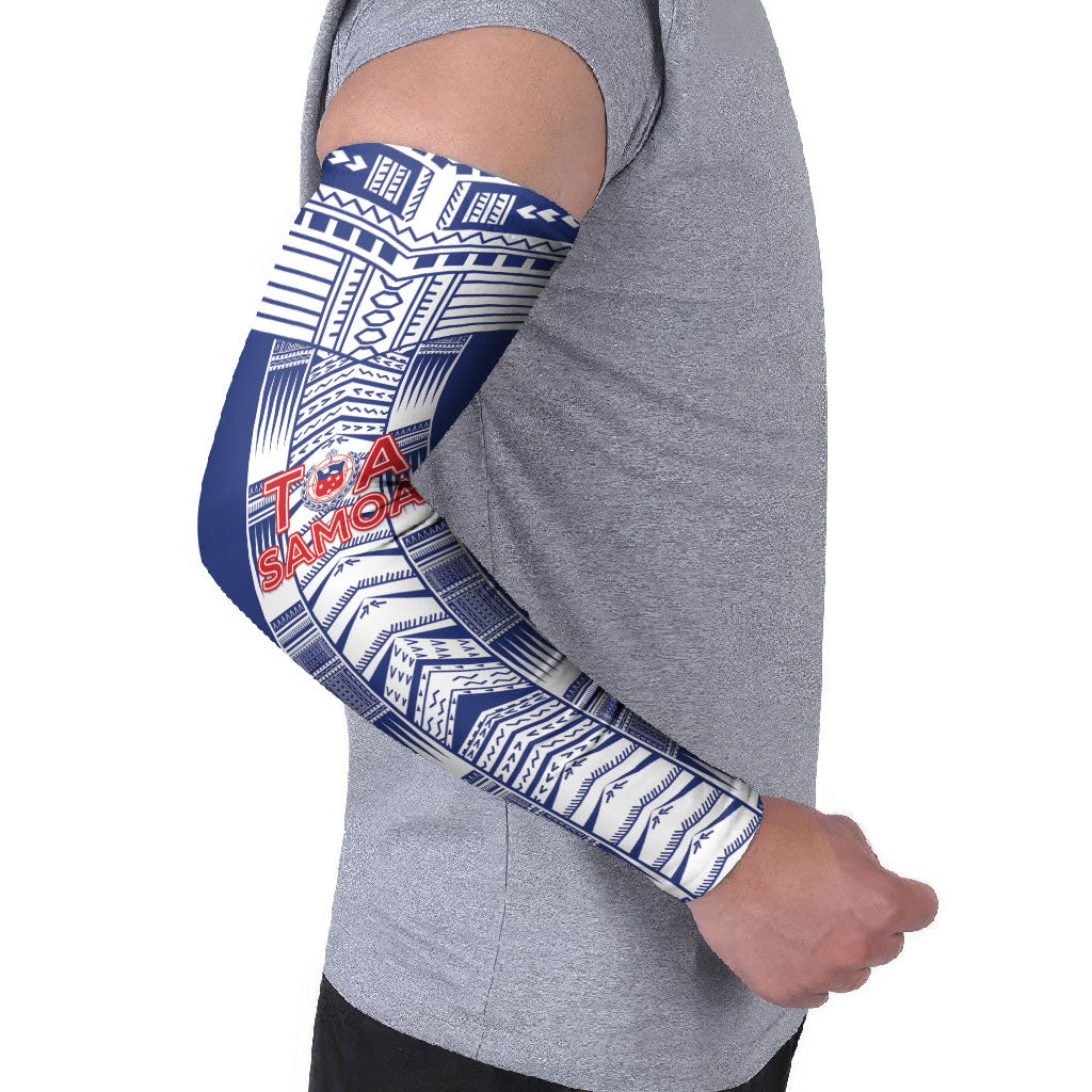 Custom Rugby Toa Samoa Arm Sleeves Samoan Tatau Blue Version LT05 - Polynesian Pride
