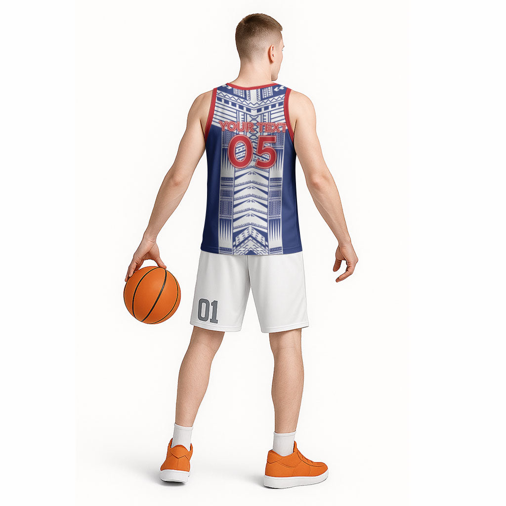 Custom Rugby Toa Samoa Basketball Jersey Samoan Tatau Blue Version LT05 - Polynesian Pride