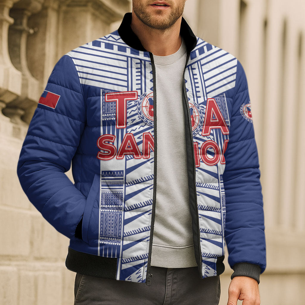 Custom Rugby Toa Samoa Bomber Puffer Jacket Samoan Tatau Blue Version LT05 - Polynesian Pride