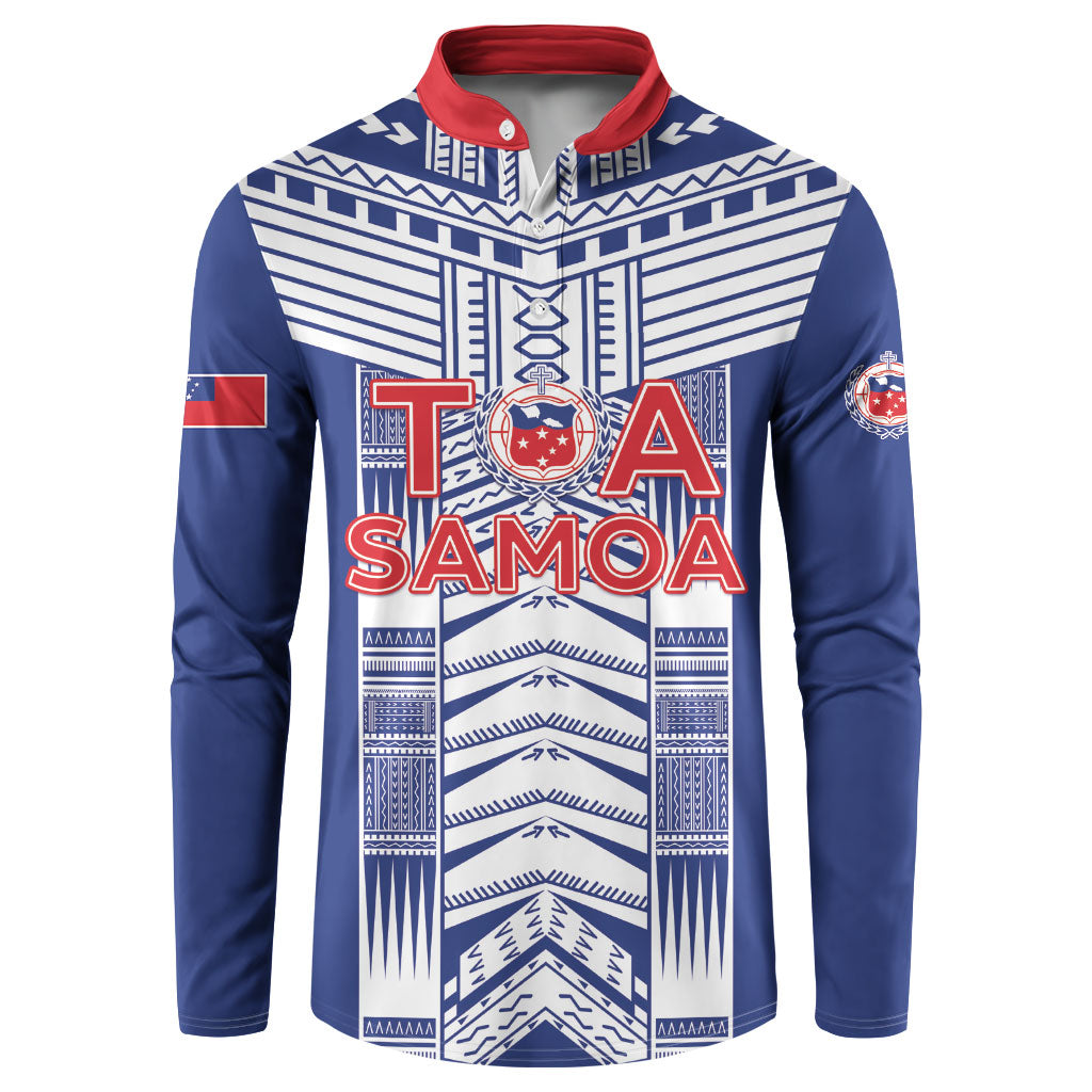 Custom Rugby Toa Samoa Button Sweatshirt Samoan Tatau Blue Version LT05 Blue - Polynesian Pride