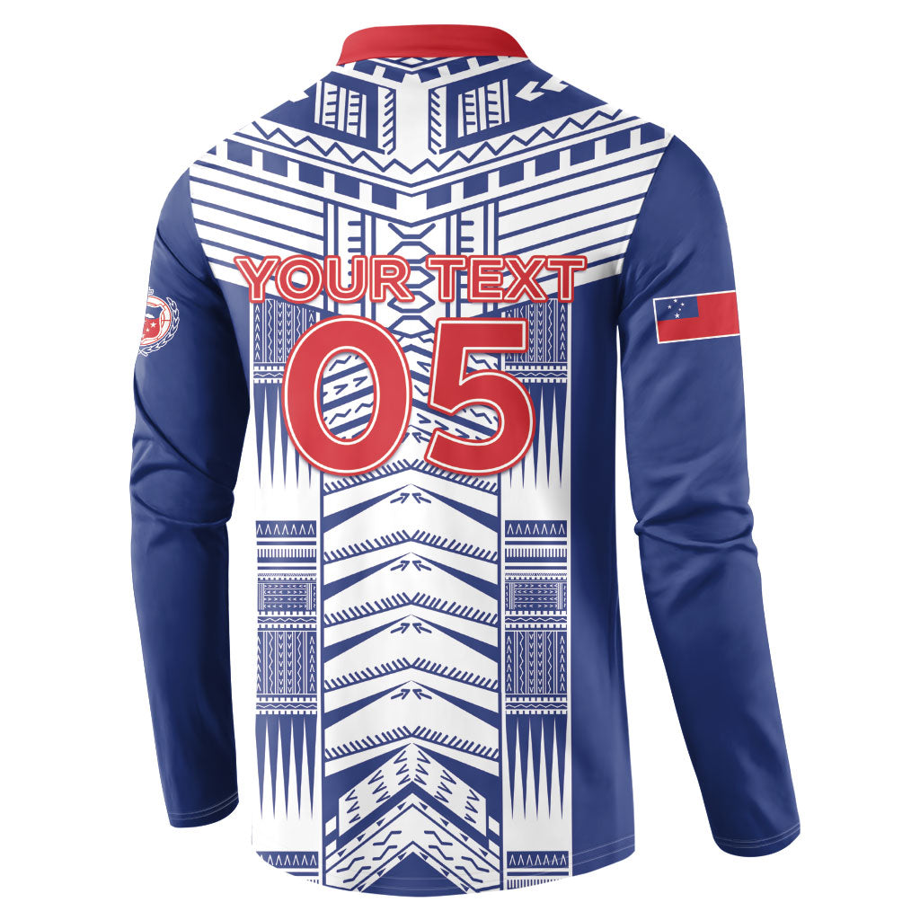 Custom Rugby Toa Samoa Button Sweatshirt Samoan Tatau Blue Version LT05 - Polynesian Pride