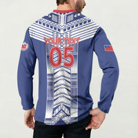 Custom Rugby Toa Samoa Button Sweatshirt Samoan Tatau Blue Version LT05 - Polynesian Pride