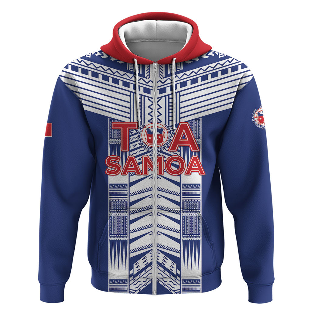 Custom Rugby Toa Samoa Hoodie Samoan Tatau Blue Version LT05 Zip Hoodie Blue - Polynesian Pride