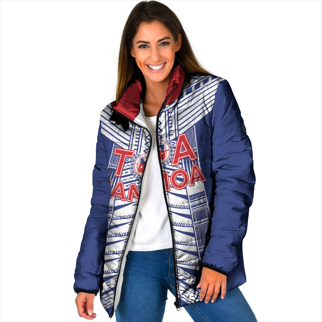 Custom Rugby Toa Samoa Padded Jacket Samoan Tatau Blue Version LT05 Women Blue - Polynesian Pride