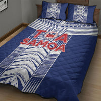 Rugby Toa Samoa Quilt Bed Set Samoan Tatau Blue Version LT05 - Polynesian Pride