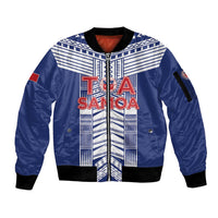 Custom Rugby Toa Samoa Sleeve Zip Bomber Jacket Samoan Tatau Blue Version LT05 Unisex Blue - Polynesian Pride