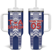 Custom Rugby Toa Samoa Tumbler With Handle Samoan Tatau Blue Version LT05 One Size: 40 oz Blue - Polynesian Pride