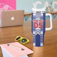 Custom Rugby Toa Samoa Tumbler With Handle Samoan Tatau Blue Version LT05 - Polynesian Pride