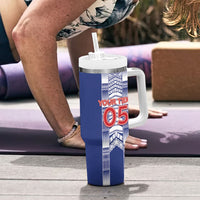 Custom Rugby Toa Samoa Tumbler With Handle Samoan Tatau Blue Version LT05 - Polynesian Pride