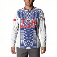 Custom Rugby Toa Samoa Button Sweatshirt Samoan Tatau White Version LT05 - Polynesian Pride