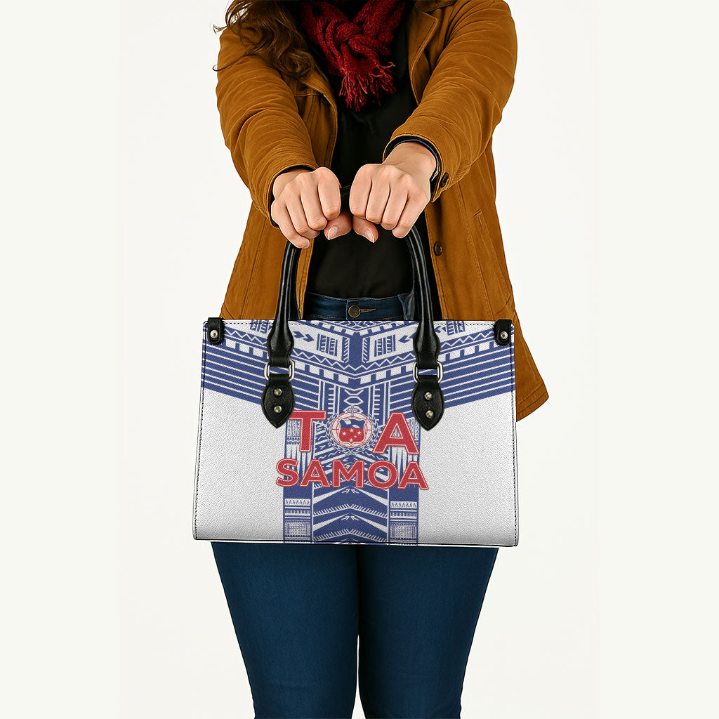 Rugby Toa Samoa Leather Bag Samoan Tatau White Version LT05 - Polynesian Pride