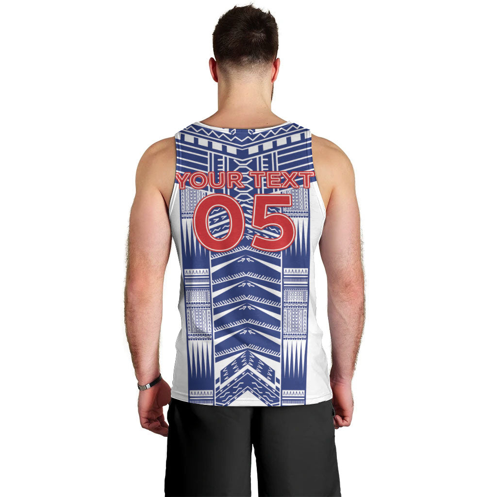 Custom Rugby Toa Samoa Men Tank Top Samoan Tatau White Version LT05 - Polynesian Pride