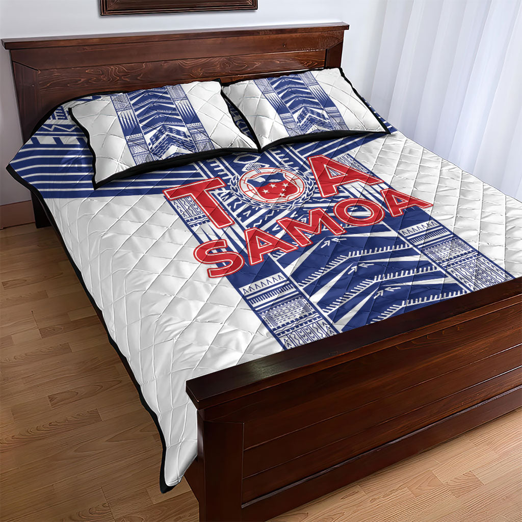 Rugby Toa Samoa Quilt Bed Set Samoan Tatau White Version LT05 - Polynesian Pride