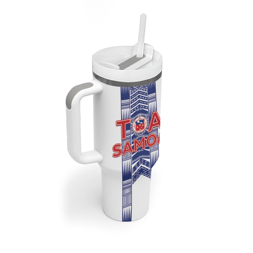 Custom Rugby Toa Samoa Tumbler With Handle Samoan Tatau White Version LT05 - Polynesian Pride