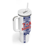 Custom Rugby Toa Samoa Tumbler With Handle Samoan Tatau White Version LT05 - Polynesian Pride