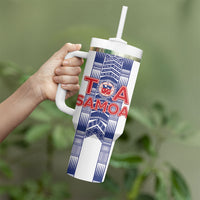 Custom Rugby Toa Samoa Tumbler With Handle Samoan Tatau White Version LT05 - Polynesian Pride