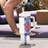 Custom Rugby Toa Samoa Tumbler With Handle Samoan Tatau White Version LT05 - Polynesian Pride