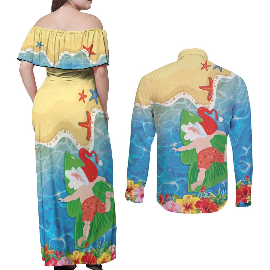 Christmas In Hawaii Couples Matching Off Shoulder Maxi Dress and Long Sleeve Button Shirt Tis The Sea Sun LT05 - Polynesian Pride