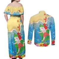 Christmas In Hawaii Couples Matching Off Shoulder Maxi Dress and Long Sleeve Button Shirt Tis The Sea Sun LT05 - Polynesian Pride