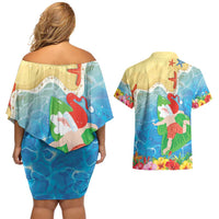 Christmas In Hawaii Couples Matching Off Shoulder Short Dress and Hawaiian Shirt Tis The Sea Sun LT05 - Polynesian Pride