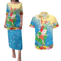 Christmas In Hawaii Couples Matching Puletasi and Hawaiian Shirt Tis The Sea Sun LT05 Blue - Polynesian Pride