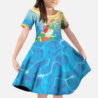 Christmas In Hawaii Family Matching Mermaid Dress and Hawaiian Shirt Tis The Sea Sun LT05 Daughter's Dress Blue - Polynesian Pride
