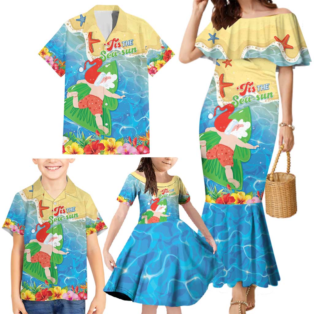 Christmas In Hawaii Family Matching Mermaid Dress and Hawaiian Shirt Tis The Sea Sun LT05 - Polynesian Pride