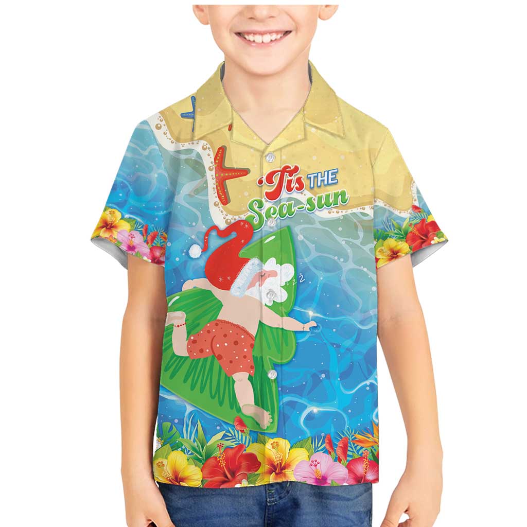Christmas In Hawaii Family Matching Mermaid Dress and Hawaiian Shirt Tis The Sea Sun LT05 Son's Shirt Blue - Polynesian Pride