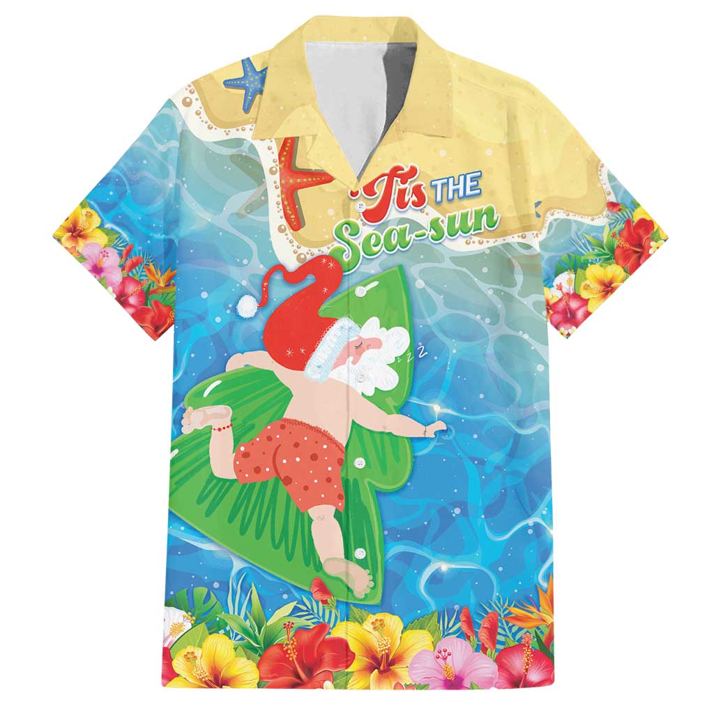 Christmas In Hawaii Family Matching Off Shoulder Maxi Dress and Hawaiian Shirt Tis The Sea Sun LT05 Dad's Shirt - Short Sleeve Blue - Polynesian Pride