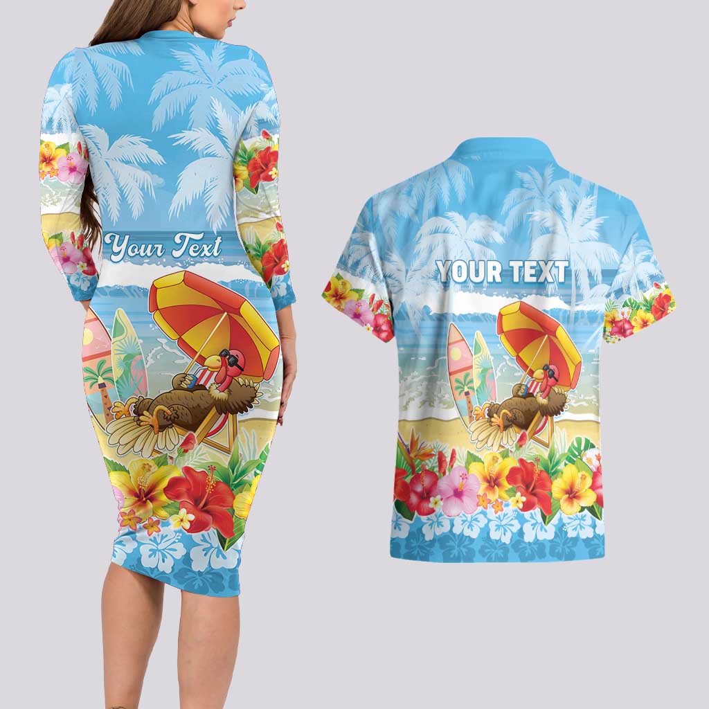 Personalised Hawaii Funny Thanksgiving Couples Matching Long Sleeve Bodycon Dress and Hawaiian Shirt Thankful From The Beach LT05 - Polynesian Pride