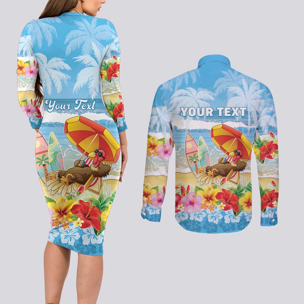 Personalised Hawaii Funny Thanksgiving Couples Matching Long Sleeve Bodycon Dress and Long Sleeve Button Shirt Thankful From The Beach LT05 - Polynesian Pride