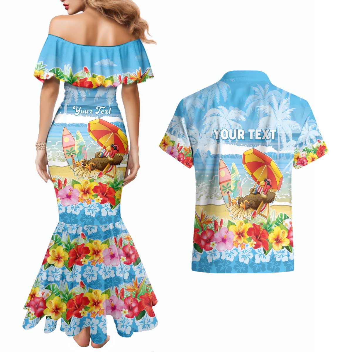 Personalised Hawaii Funny Thanksgiving Couples Matching Mermaid Dress and Hawaiian Shirt Thankful From The Beach LT05 - Polynesian Pride
