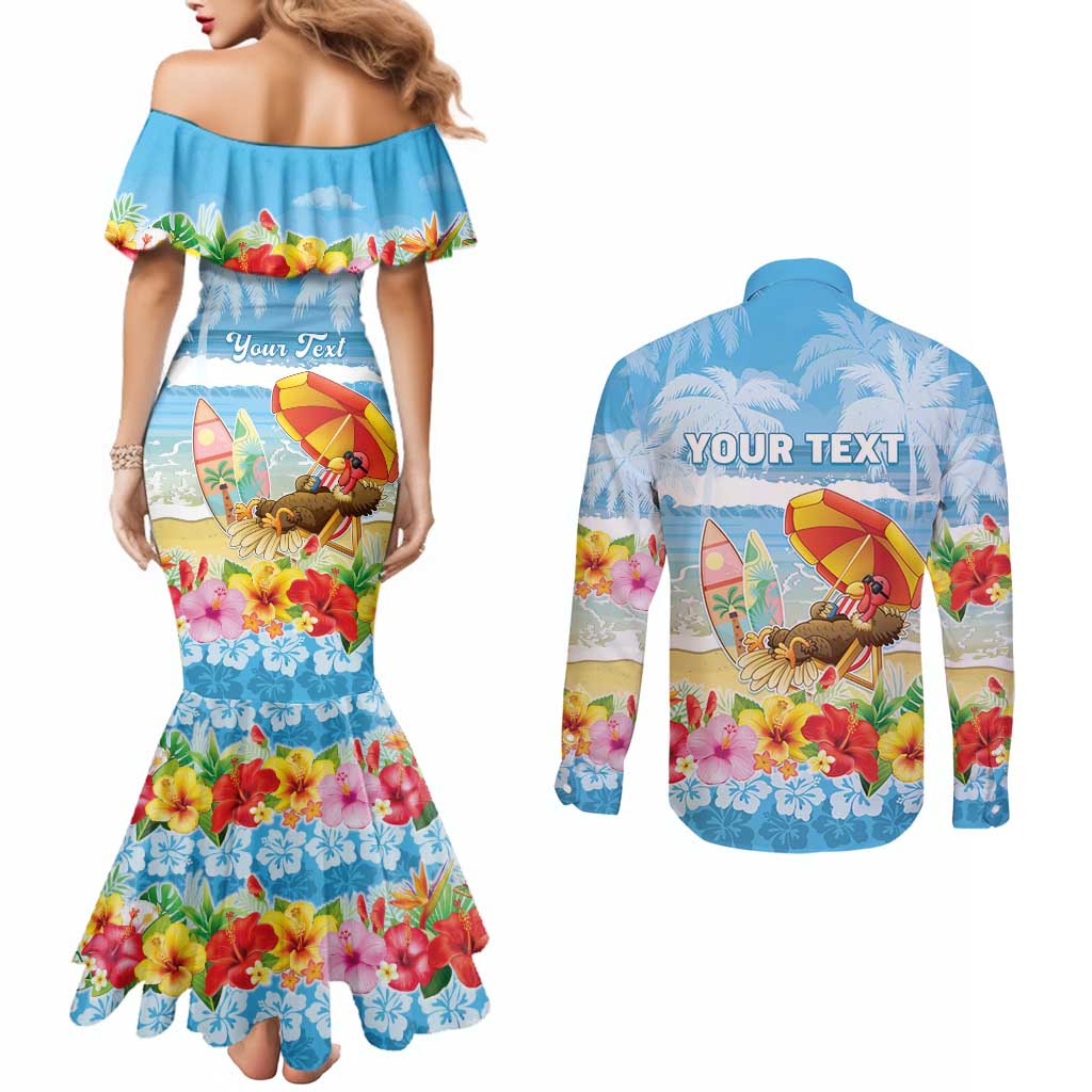 Personalised Hawaii Funny Thanksgiving Couples Matching Mermaid Dress and Long Sleeve Button Shirt Thankful From The Beach LT05 - Polynesian Pride