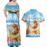 Personalised Hawaii Funny Thanksgiving Couples Matching Off Shoulder Maxi Dress and Hawaiian Shirt Thankful From The Beach LT05 - Polynesian Pride