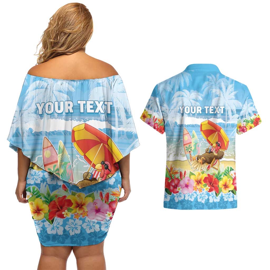 Personalised Hawaii Funny Thanksgiving Couples Matching Off Shoulder Short Dress and Hawaiian Shirt Thankful From The Beach LT05 - Polynesian Pride