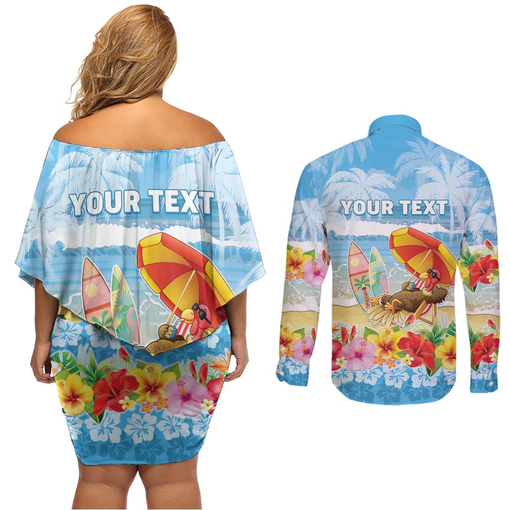 Personalised Hawaii Funny Thanksgiving Couples Matching Off Shoulder Short Dress and Long Sleeve Button Shirt Thankful From The Beach LT05 - Polynesian Pride