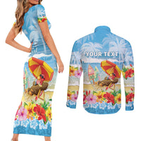Personalised Hawaii Funny Thanksgiving Couples Matching Short Sleeve Bodycon Dress and Long Sleeve Button Shirt Thankful From The Beach LT05 - Polynesian Pride