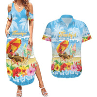 Personalised Hawaii Funny Thanksgiving Couples Matching Summer Maxi Dress and Hawaiian Shirt Thankful From The Beach LT05 Blue - Polynesian Pride