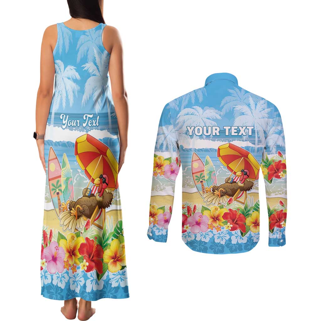 Personalised Hawaii Funny Thanksgiving Couples Matching Tank Maxi Dress and Long Sleeve Button Shirt Thankful From The Beach LT05 - Polynesian Pride
