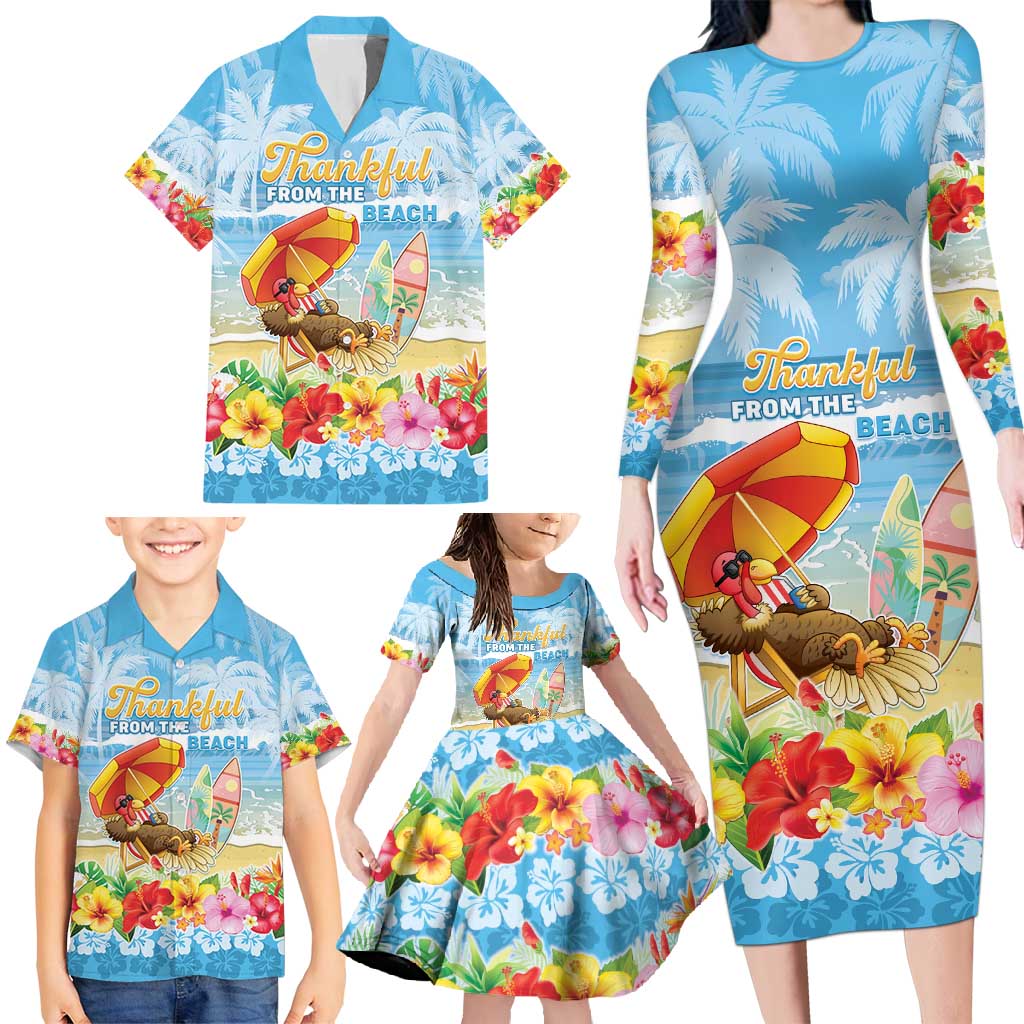 Personalised Hawaii Funny Thanksgiving Family Matching Long Sleeve Bodycon Dress and Hawaiian Shirt Thankful From The Beach LT05 - Polynesian Pride