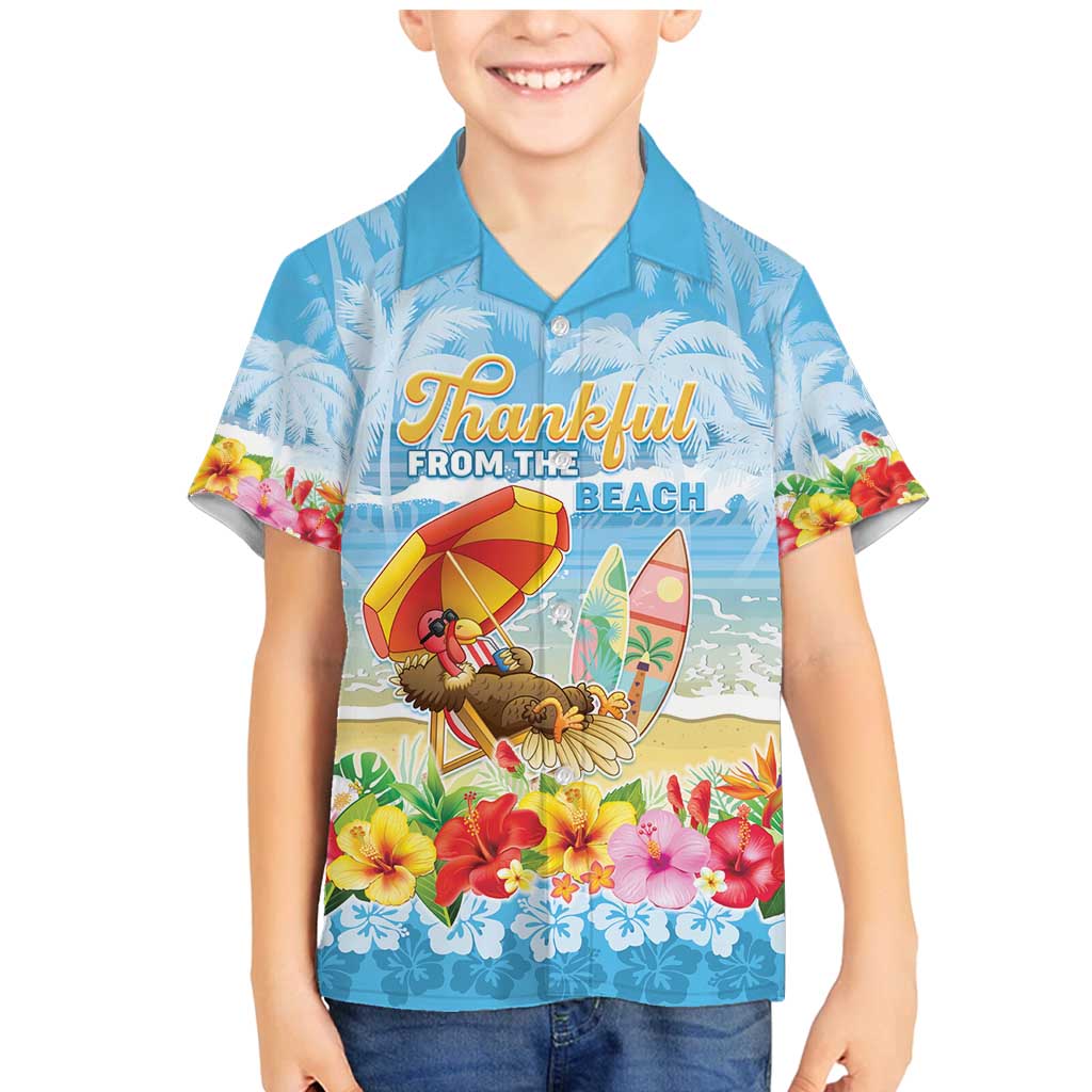 Personalised Hawaii Funny Thanksgiving Family Matching Mermaid Dress and Hawaiian Shirt Thankful From The Beach LT05 Son's Shirt Blue - Polynesian Pride